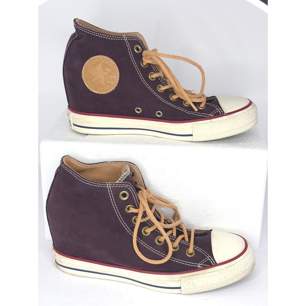 Converse Chuck Taylor All Star Lux Mid Purple Suede Wedge Sneakers 551618C 7.5